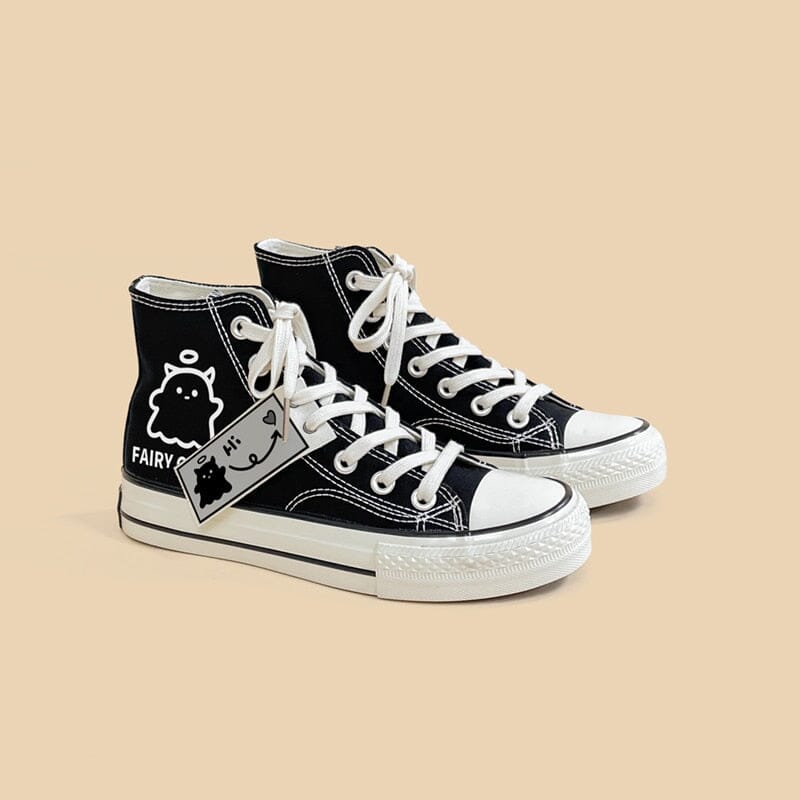 Black Graffiti Casual Canvas Shoes For Students