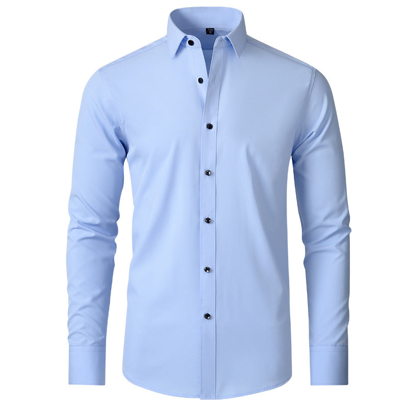 Camisa de fuerza elástica completa para hombre, camisa fina de negocios Simple antiarrugas, sin planchar, para hombre