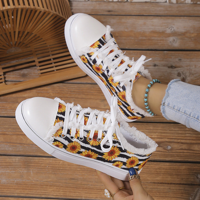 Large Flat Bottomed Graffiti Canvas Shoes For Women