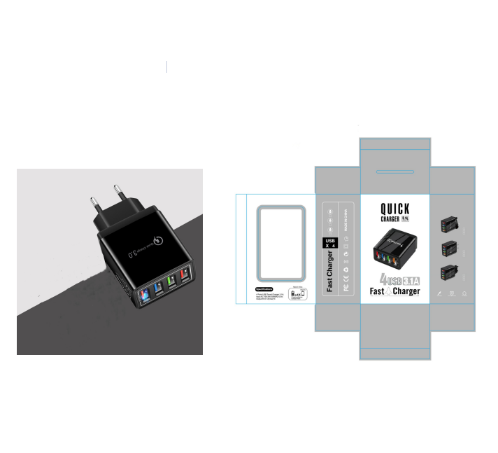 Cargador USB de carga rápida 3,0, 4 adaptadores de teléfono para tableta, cargador móvil de pared portátil, cargador rápido