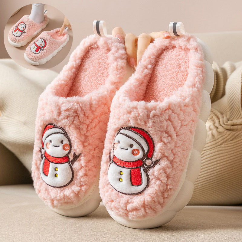 Lindas zapatillas de muñeco de nieve de invierno para interiores, pantuflas de felpa cálidas de suela gruesa antideslizantes para parejas, zapatilla de casa, zapatos de casa para dormitorio y suelo suave