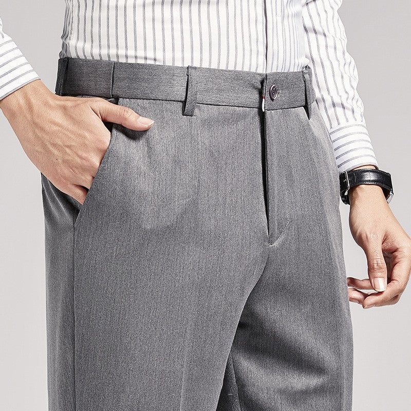 Pantalones de traje para hombre, rectos, sin planchar, de negocios