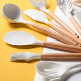 Marbled White Wooden Handle Silicone Kitchenware Set