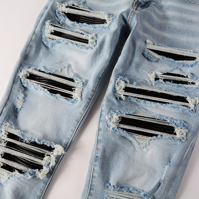 European And American High Street Jeans Patch Ripped