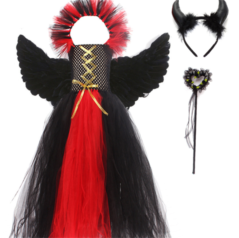 Vestido gótico de cosplay del pequeño diablo de Halloween