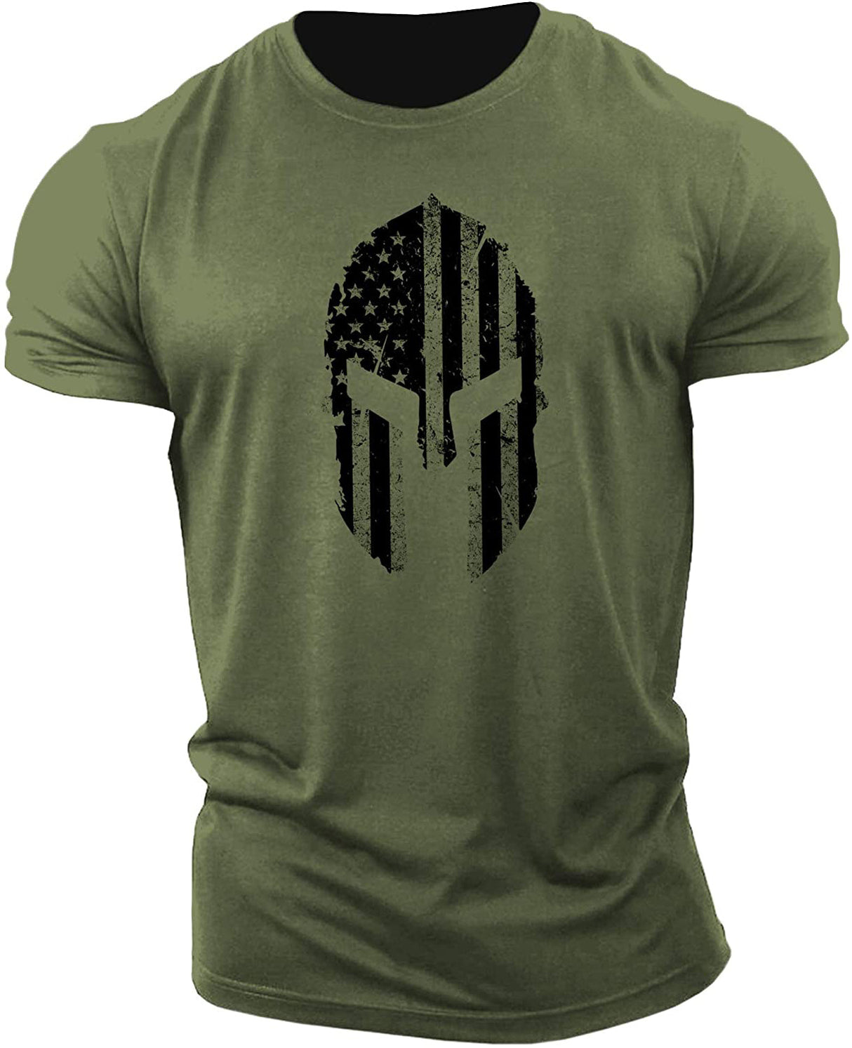 Camiseta de gimnasio de algodón de manga corta con casco de bandera americana para hombre