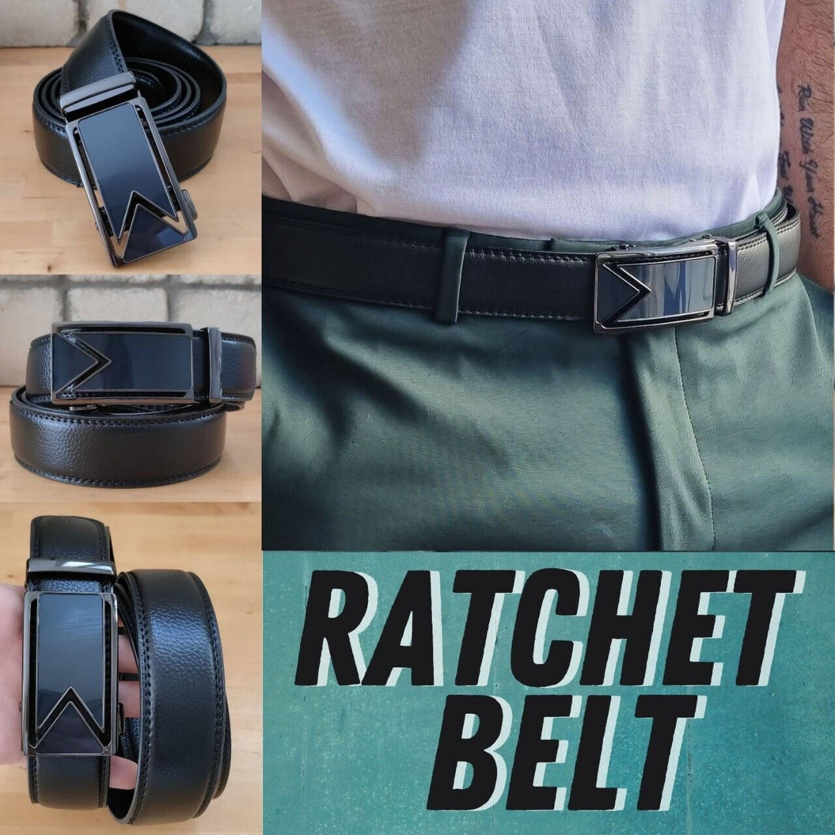 Men's Ratchet Belt Leather Mens Belt With Slide Buckle Ratchet Belts For Men USA