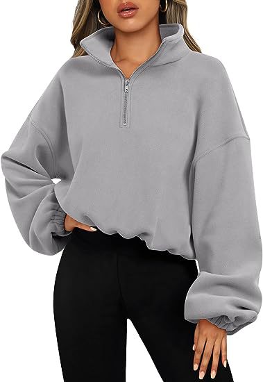 Women's Clothing Half Zipped Stand Collar Drawstring At Hem Polar Fleece Jacket