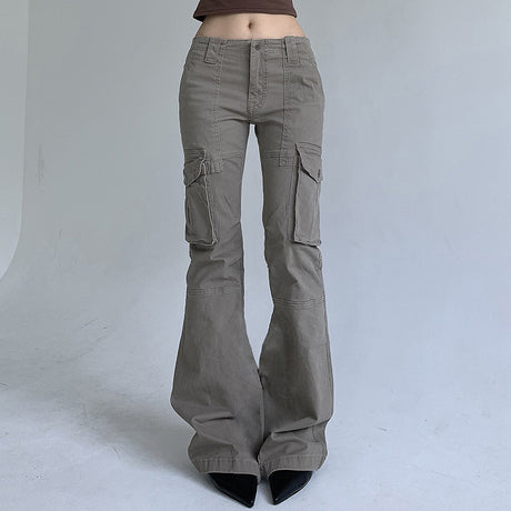 Loose Leisure Workwear Pocket Slimming Low Waist Straight-leg Pants Women