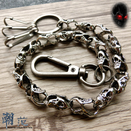 Hip Hop Punk Avant-garde Metal Ghost Head Phants Zipper Waist Pendant