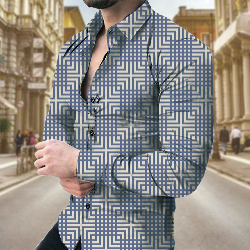 camisa de manga larga con estampado geométrico para hombre