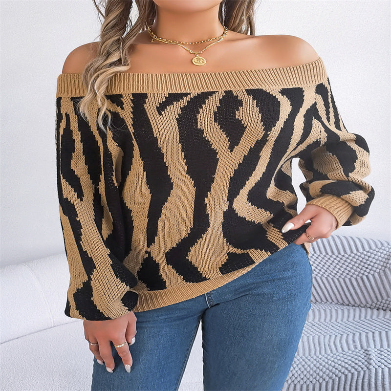 Off-neck Off-the-shoulder Lantern Sleeve Sweater