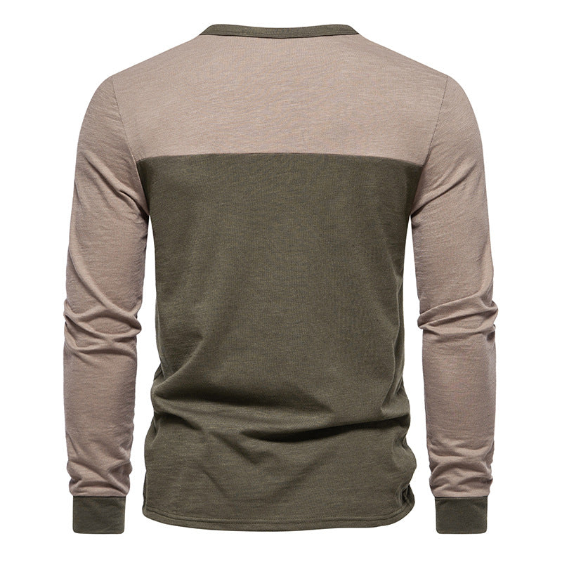 Men's Color Matching Long-sleeved T-shirt European And American