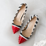 Color rivet striped fashion high heels