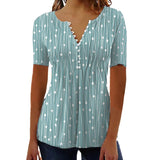 Women's Summer V-collar Polka Dot Short-sleeved Shirt