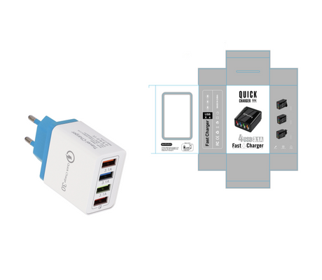 Cargador USB de carga rápida 3,0, 4 adaptadores de teléfono para tableta, cargador móvil de pared portátil, cargador rápido