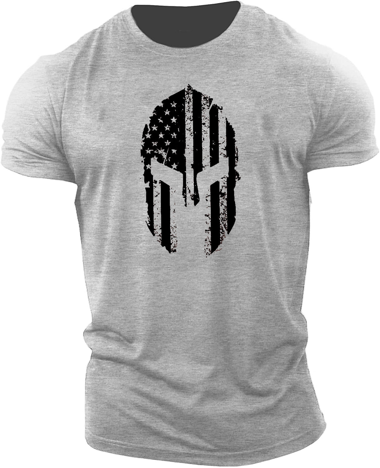 Camiseta de gimnasio de algodón de manga corta con casco de bandera americana para hombre