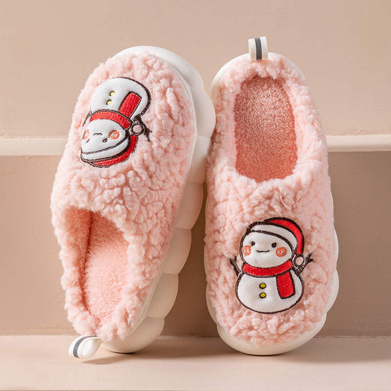 Lindas zapatillas de muñeco de nieve de invierno para interiores, pantuflas de felpa cálidas de suela gruesa antideslizantes para parejas, zapatilla de casa, zapatos de casa para dormitorio y suelo suave