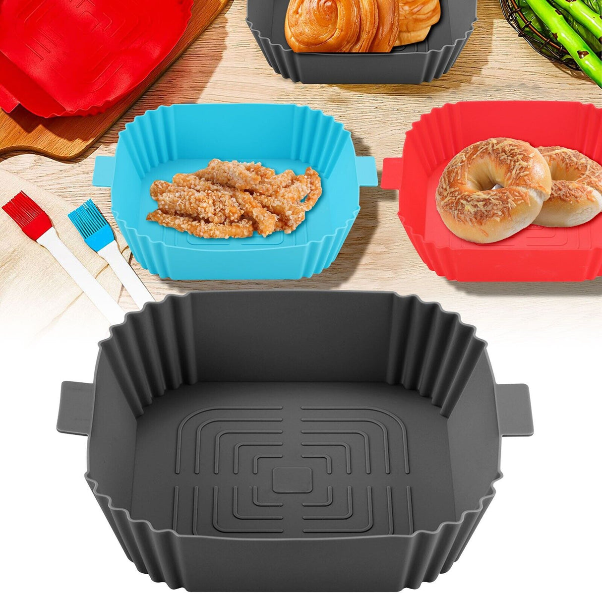 Air Fryer Silicone Pot Basket Liners Non-Stick Safe Oven Baking Tray Accessories