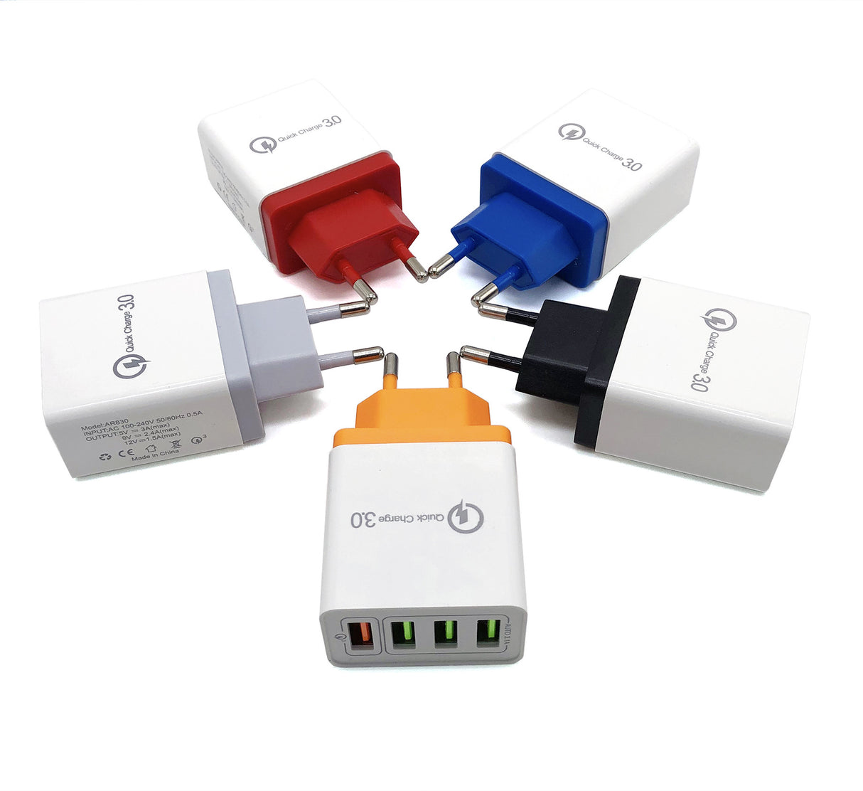 Cargador USB de carga rápida 3,0, 4 adaptadores de teléfono para tableta, cargador móvil de pared portátil, cargador rápido