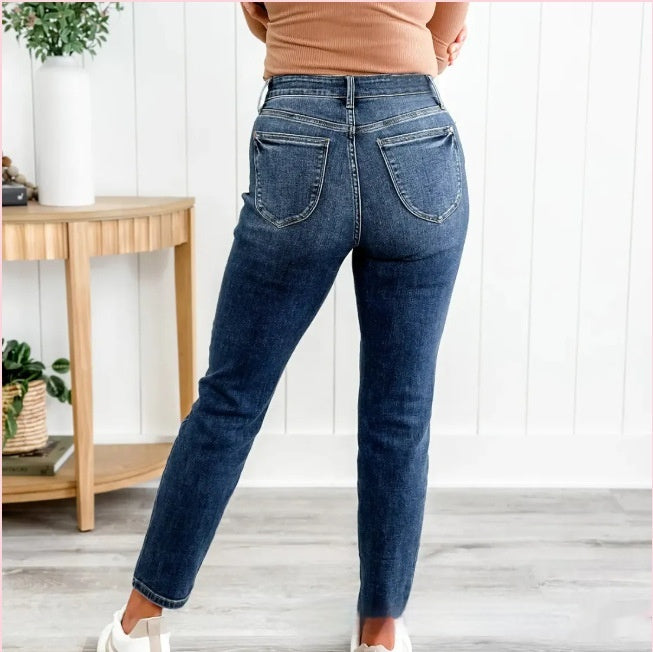 Women's Fashionable Simple High-grinding Elastic Plus Size Jeans