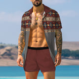 Traje de camisa de moda con estampado retro para hombre