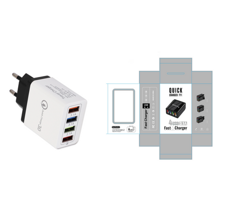 Cargador USB de carga rápida 3,0, 4 adaptadores de teléfono para tableta, cargador móvil de pared portátil, cargador rápido