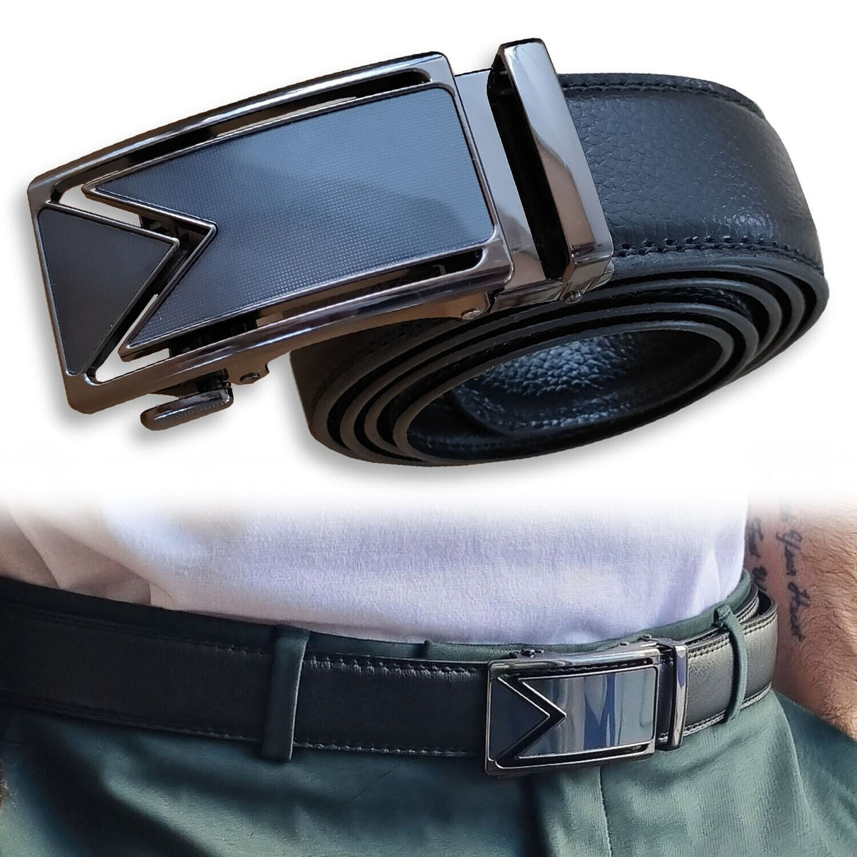 Men's Ratchet Belt Leather Mens Belt With Slide Buckle Ratchet Belts For Men USA