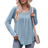 Casual Puff Sleeve Square Collar Pleated Long Sleeve