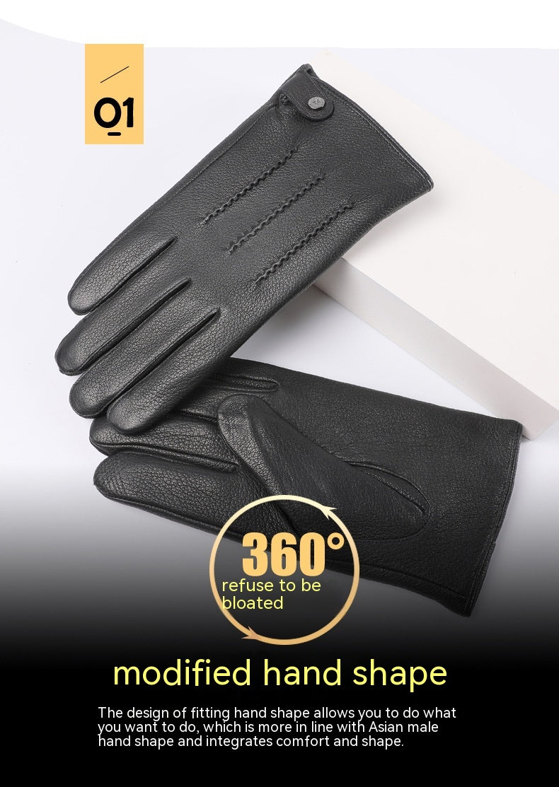 Fleece-lined Thickened Real Leather Gloves