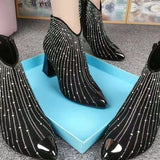 New Pointed Toe Anti-collision High Heel Starry Rhinestone Booties Women