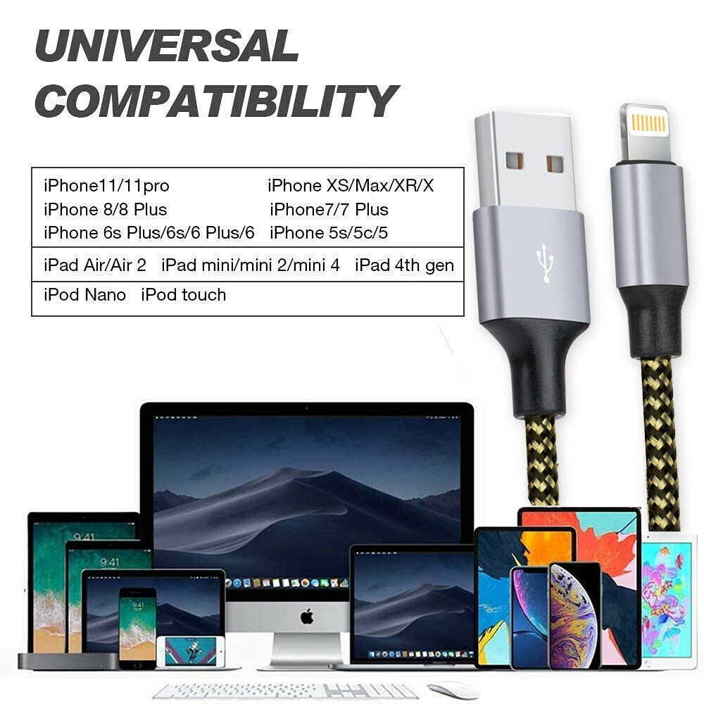 3 Pack Fast Charger USB Cable For IPhone 6 7 8Plus IPhone XR Xs Max 11 12 13 Pro