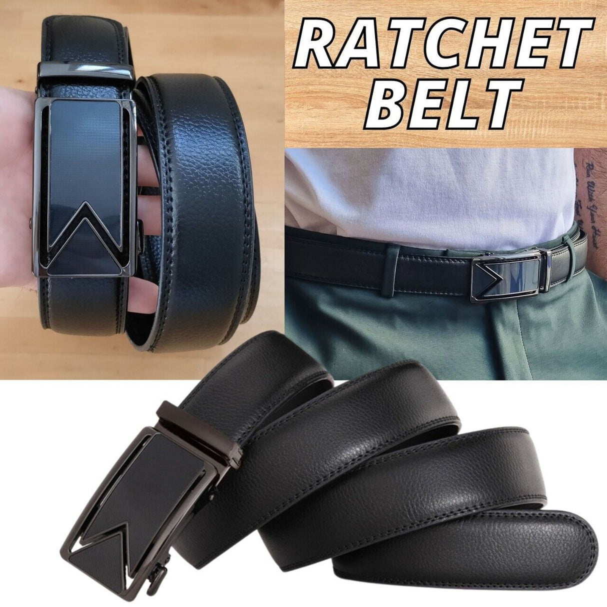 Men's Ratchet Belt Leather Mens Belt With Slide Buckle Ratchet Belts For Men USA