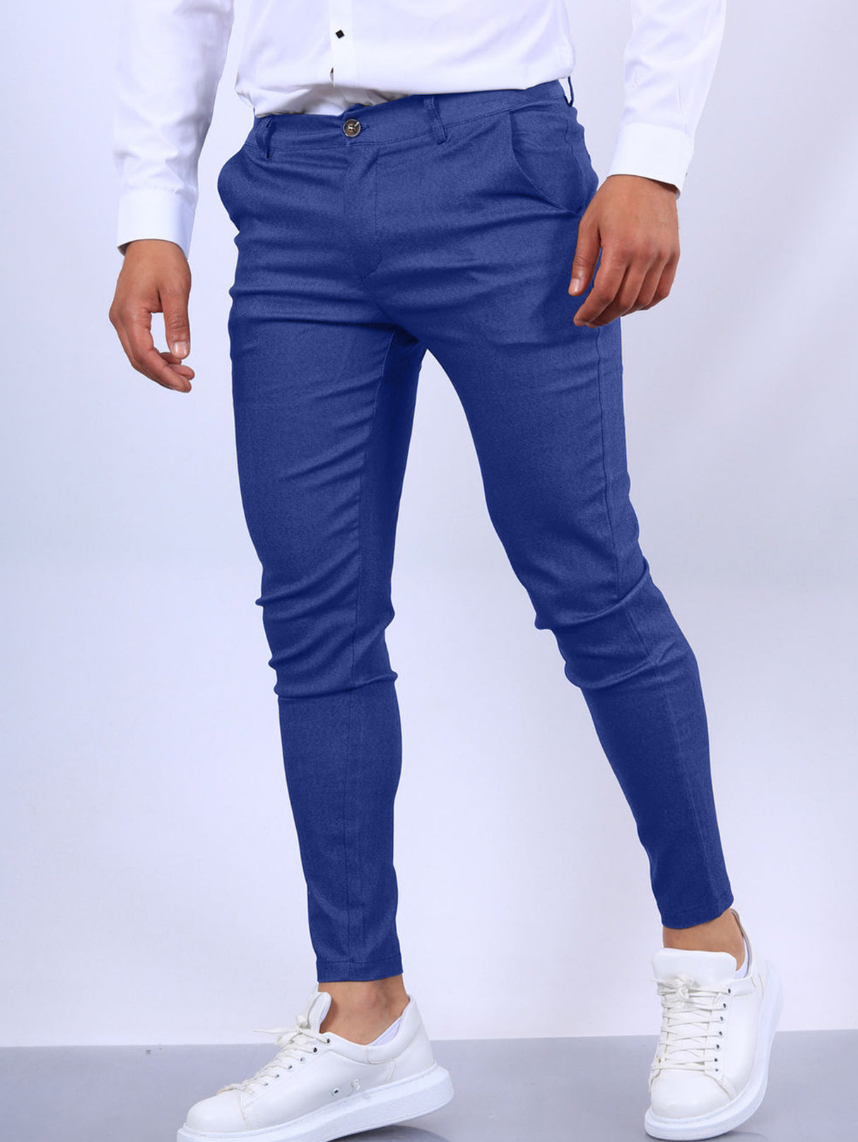 Pantalones tapered casuales con textura de color sólido europeo y americano