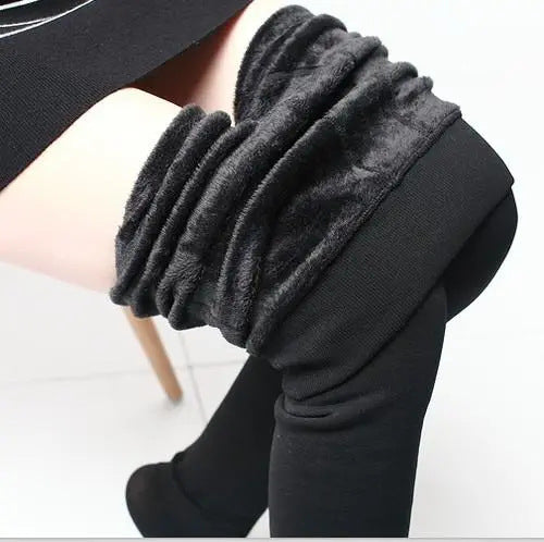 Leggings de mujer de terciopelo grueso con perlas y forro polar