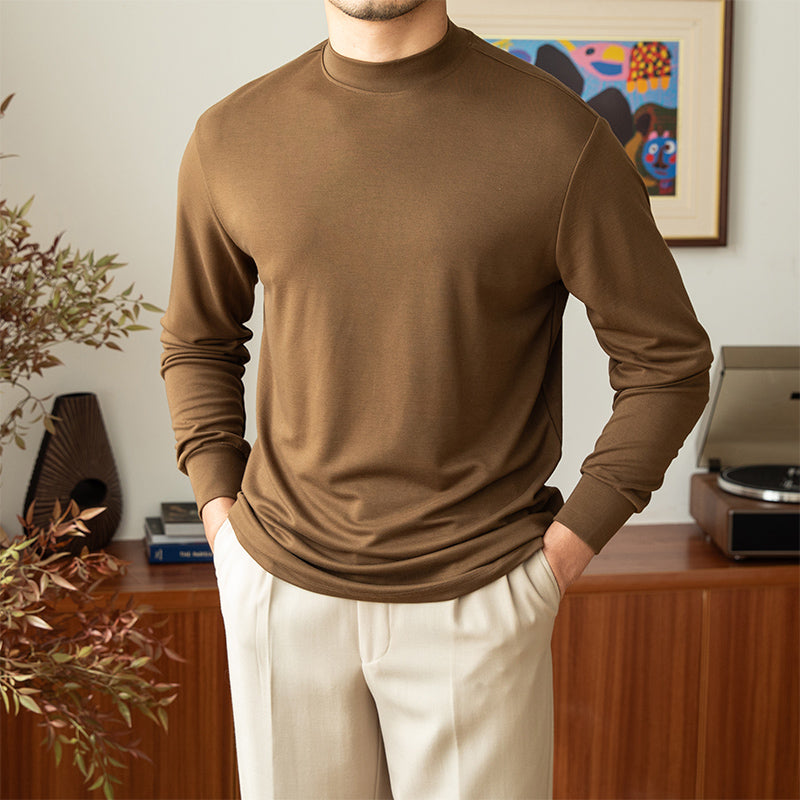 Stylish Men's Semi-turtleneck Solid Color Base Shirt