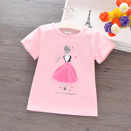 Ropa coreana para niños, Camiseta de algodón de manga corta, camisa de dibujos animados para niñas, camisa de media manga para niñas pequeñas, verano 2021