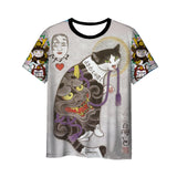 Japanese Samurai Cat 3D Digital Printing Men's Round Neck Short Sleeve