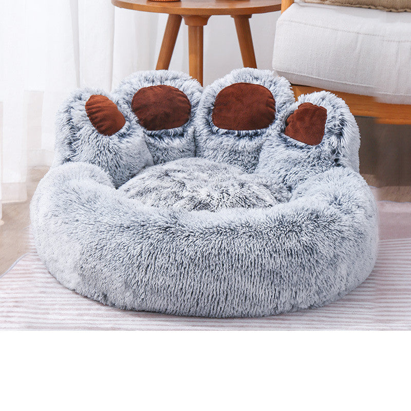 Cama para perros y gatos, estera redonda para mascotas grandes, casa larga de felpa para dormir profundo, cálida forma de pata de oso, cojín súper suave, camas tranquilas