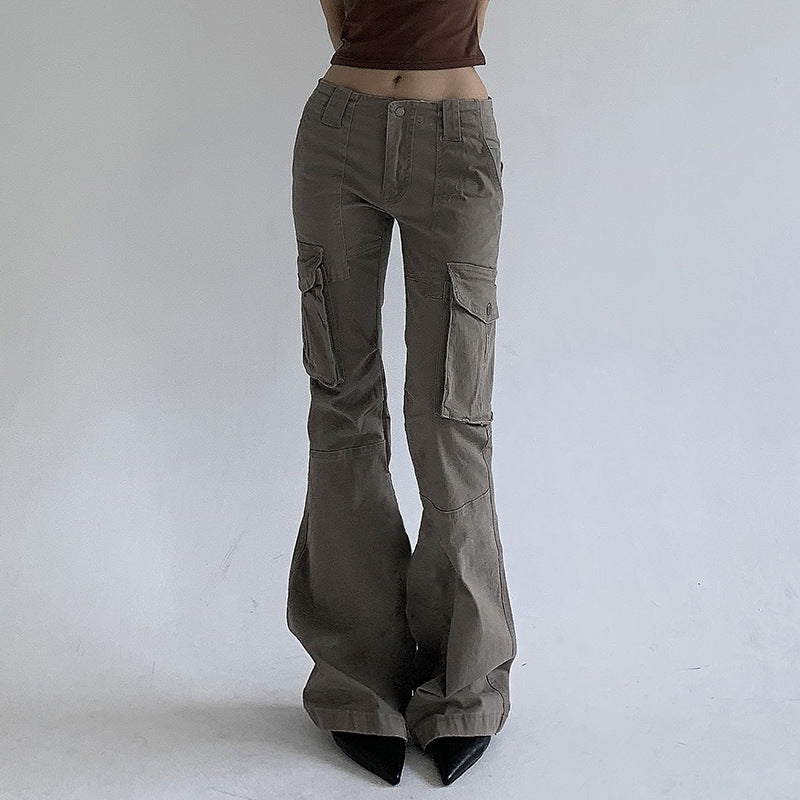 Loose Leisure Workwear Pocket Slimming Low Waist Straight-leg Pants Women