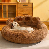 Cama para perros y gatos, estera redonda para mascotas grandes, casa larga de felpa para dormir profundo, cálida forma de pata de oso, cojín súper suave, camas tranquilas