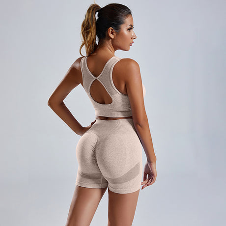 Traje de ropa de yoga de ejercicio de punto sin costuras de verano