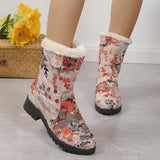 Botas de tobillo con estampado de flores de moda con zapatos de plataforma cálidos de invierno de felpa botas de tobillo de terciopelo ligeras para mujer