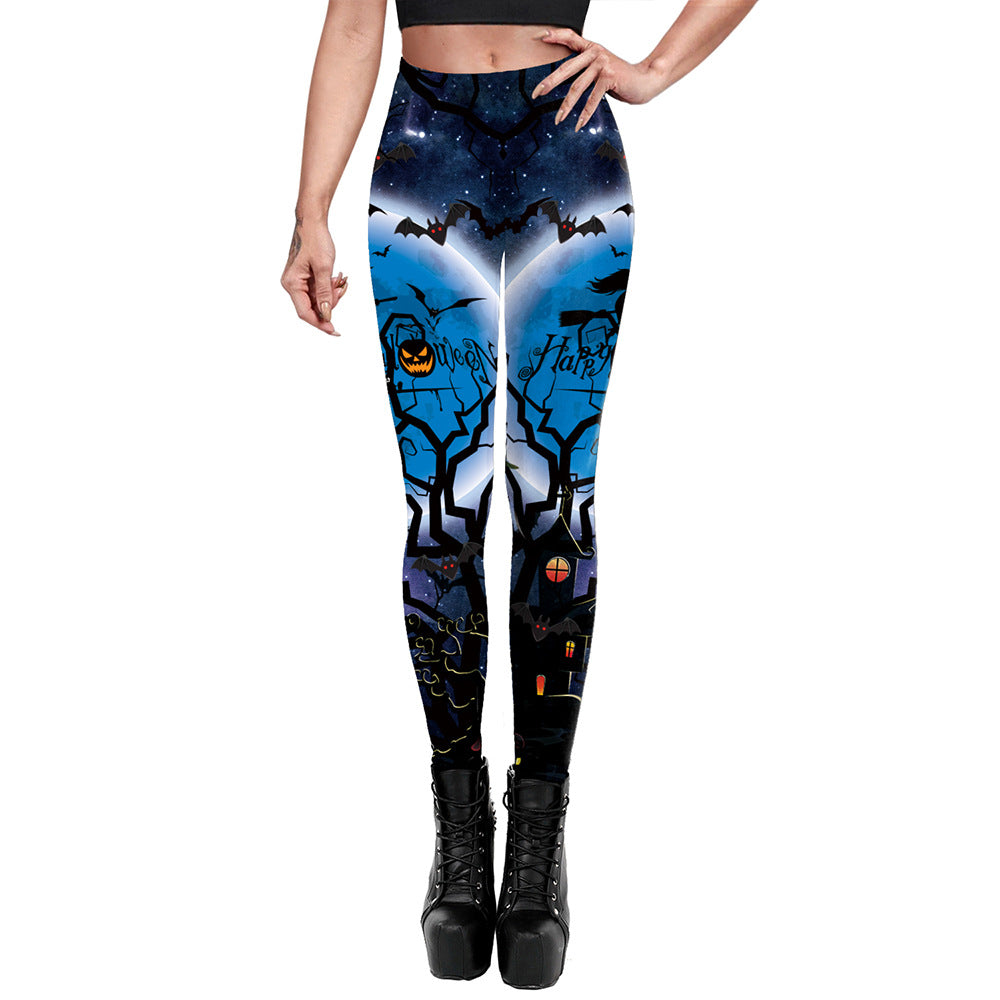 Leggings elásticos de murciélago de Halloween para mujer