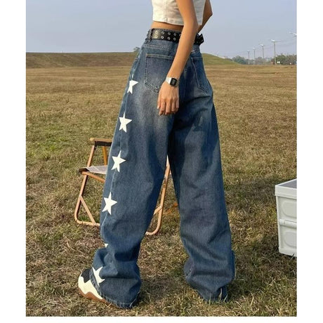 Summer Retro Design XINGX Jeans Women's Small Loose High Waist Straight-leg Wide-leg Pants