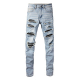 European And American High Street Jeans Patch Ripped