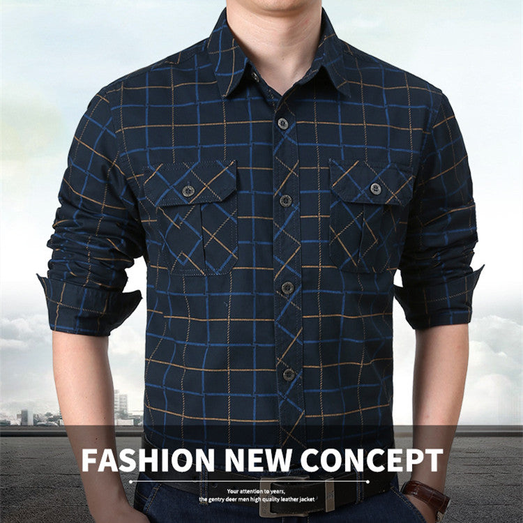 Men's Spring And Autumn Long-sleeved Plaid Shirt