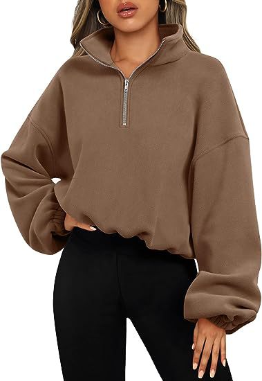 Women's Clothing Half Zipped Stand Collar Drawstring At Hem Polar Fleece Jacket