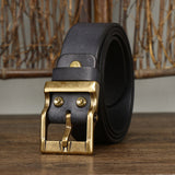 Retro Washed Matte Top-grain Leather Brass Buckle Belt