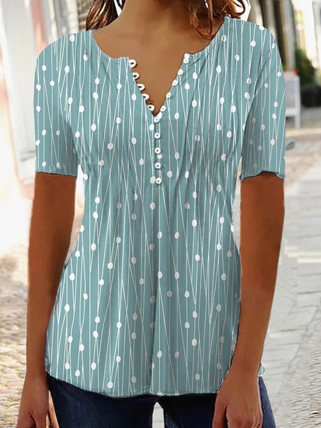 Women's Summer V-collar Polka Dot Short-sleeved Shirt